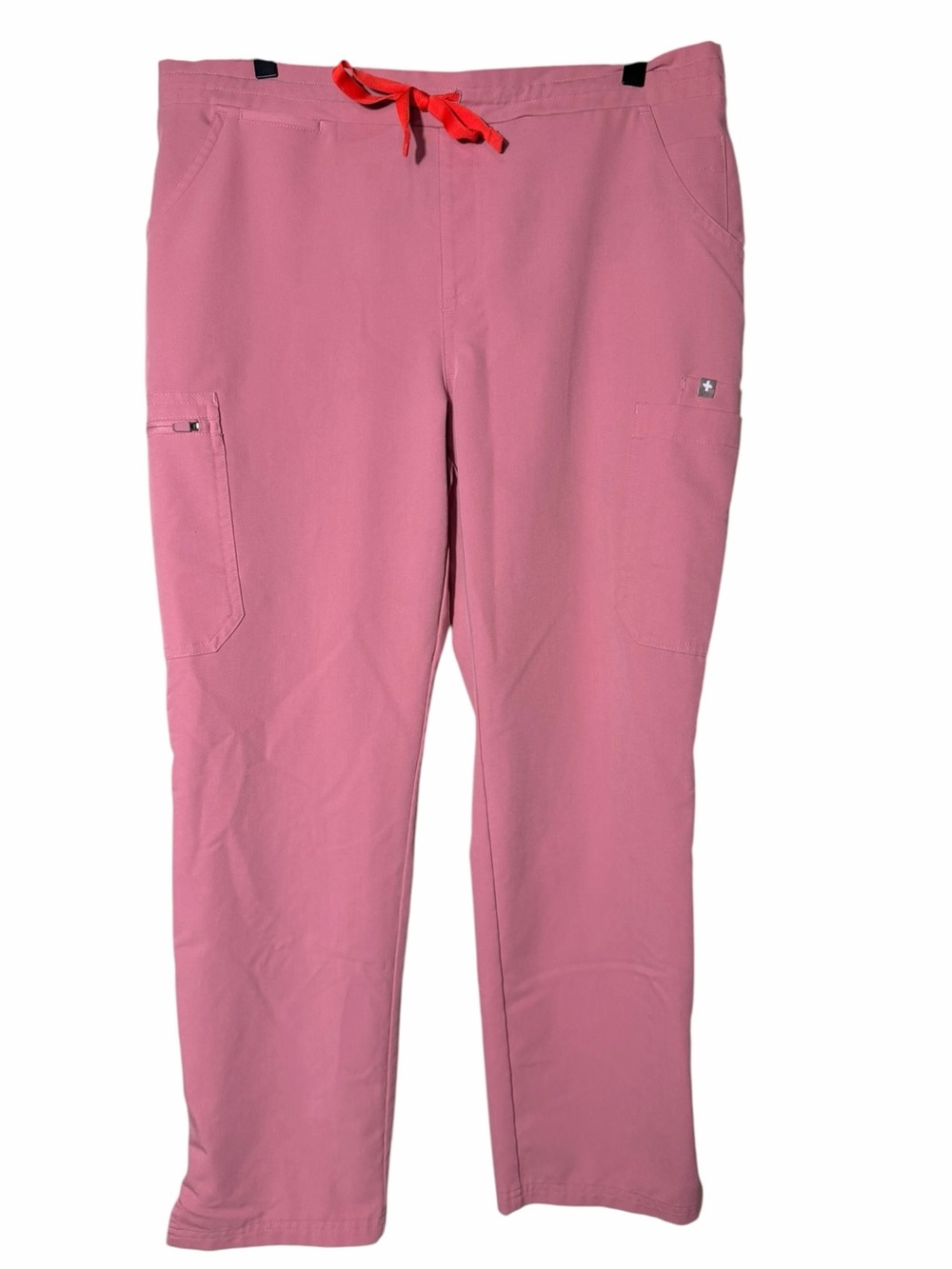 Figs Pink Yola Petite Cargo Scrub Pants with Red Drawstring